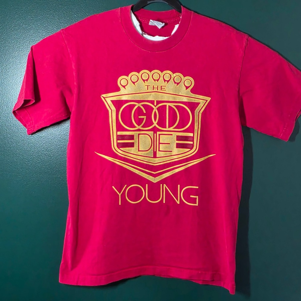 Pro Athletic The Good Die Young Graphic T-Shirt Red Mens Large Vintage Cotton